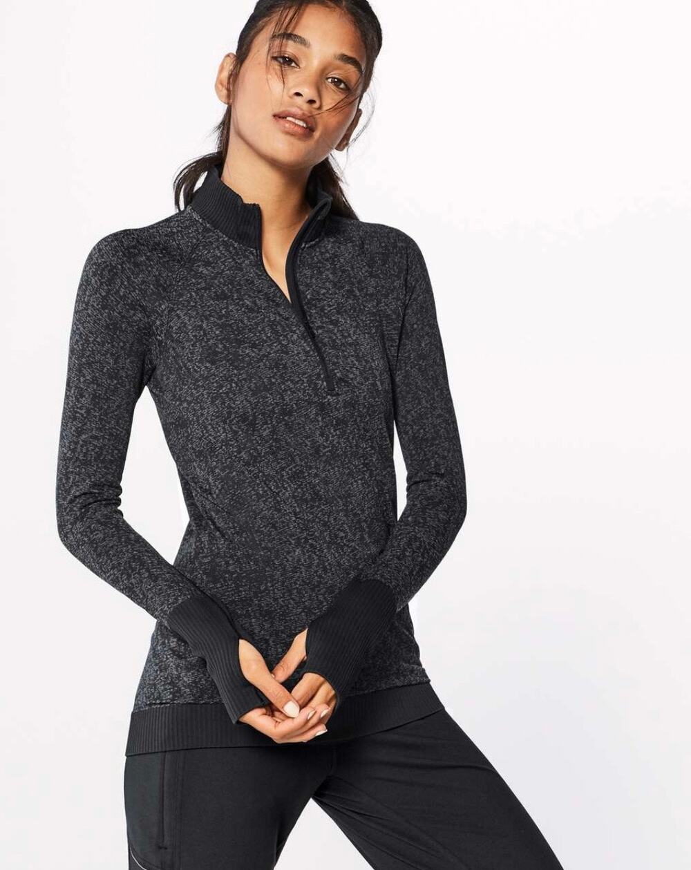 LULULEMON Rest Less Black White 1/2 Zip Pullover Jacket Slim Fit SIZE 6/8